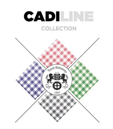 Logotipo de la gama Cadi Line, con rombos de tela vichy de cuatro colores